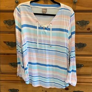 Chico's Women's Striped Top - Blue and Pink